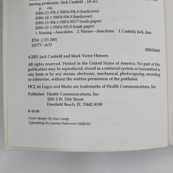Vintage Chicken Soup for the Nurse's Soul: 101 Stories to Celebrate 2001 PB
