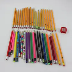 Lot of Used Mixed-Brand Wooden Writing/Drawing Pencils Red 2-Hole Sharpener