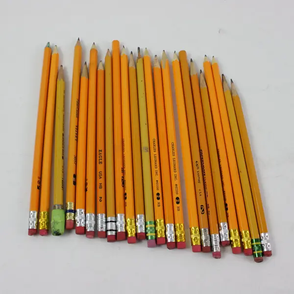 Lot of Used Mixed-Brand Wooden Writing/Drawing Pencils Red 2-Hole Sharpener