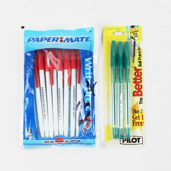 Lot of 13 Ballpoint Pens: 10 Paper Mate Red, 3 Pilot Green