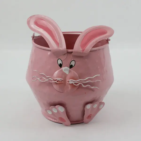 Pink Metal Easter Bunny Bucket Floppy Ears Treat Holder Easter Decor