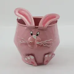 Pink Metal Easter Bunny Bucket Floppy Ears Treat Holder Easter Decor