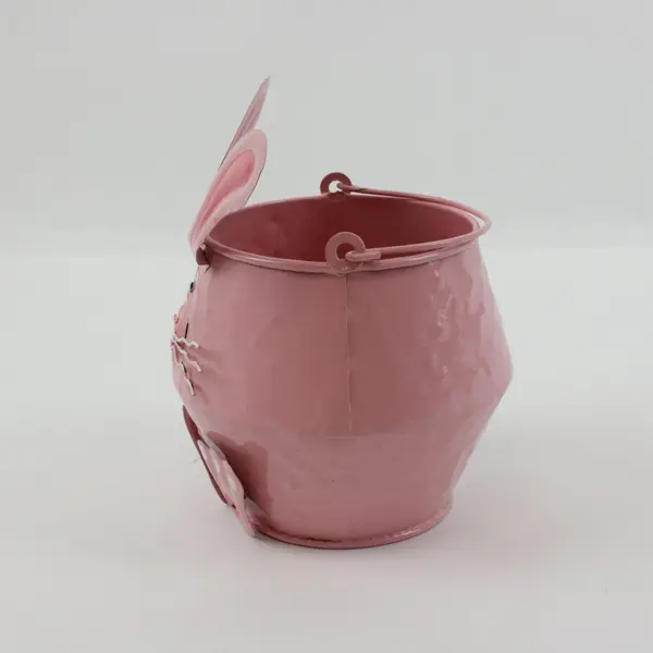 Pink Metal Easter Bunny Bucket Floppy Ears Treat Holder Easter Decor