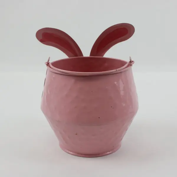 Pink Metal Easter Bunny Bucket Floppy Ears Treat Holder Easter Decor