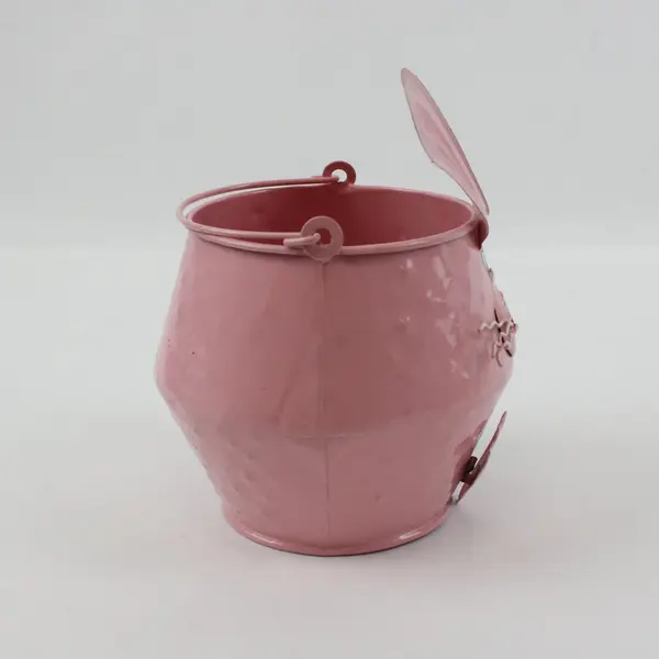 Pink Metal Easter Bunny Bucket Floppy Ears Treat Holder Easter Decor