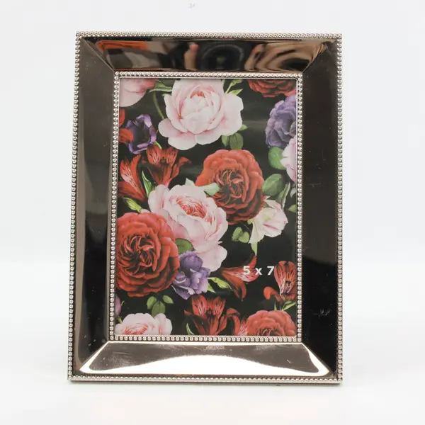 Silver Beaded Picture Frame 5x7 Tabletop Decor Decorative Floral Insert 