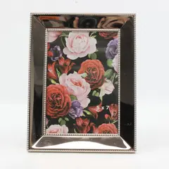 Silver Beaded Picture Frame 5x7 Tabletop Decor Decorative Floral Insert 