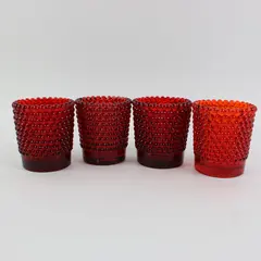 Lot of 4 Ruby Red Glass Hobnail Votive Candle Holders Unbranded