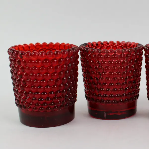 Lot of 4 Ruby Red Glass Hobnail Votive Candle Holders Unbranded