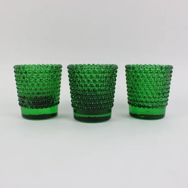 Holiday Inspirations Green Hobnail Glass Votive Candle Holders Set of 3