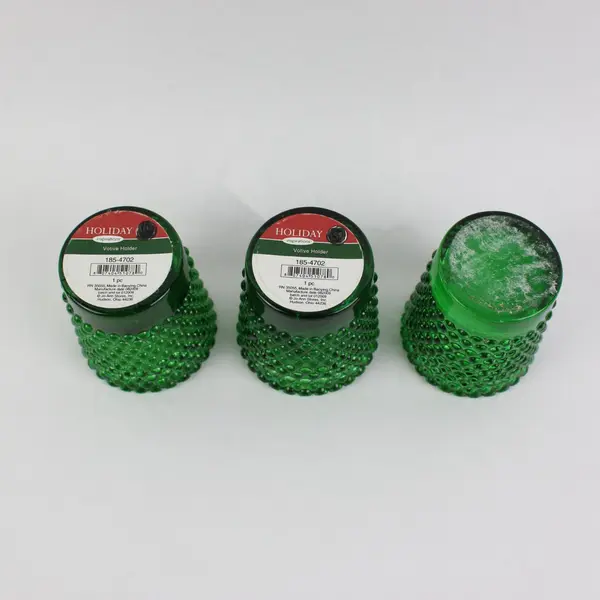 Holiday Inspirations Green Hobnail Glass Votive Candle Holders Set of 3