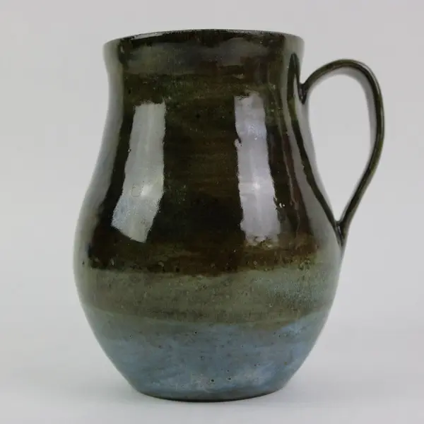Handcrafted Studio Pottery Jug Earthy Green Brown Blue Glaze Rustic