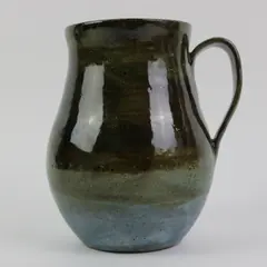 Handcrafted Studio Pottery Jug Earthy Green Brown Blue Glaze Rustic