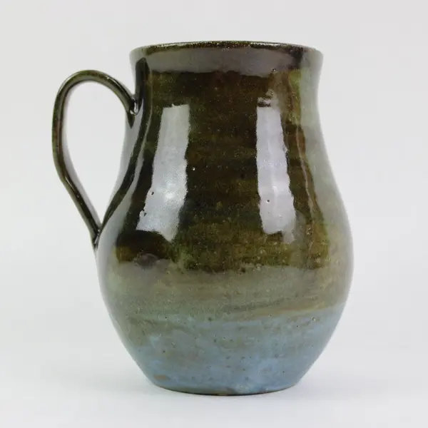 Handcrafted Studio Pottery Jug Earthy Green Brown Blue Glaze Rustic