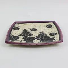 T. Smith Handmade Ceramic Square Plate Black White Grape Clusters