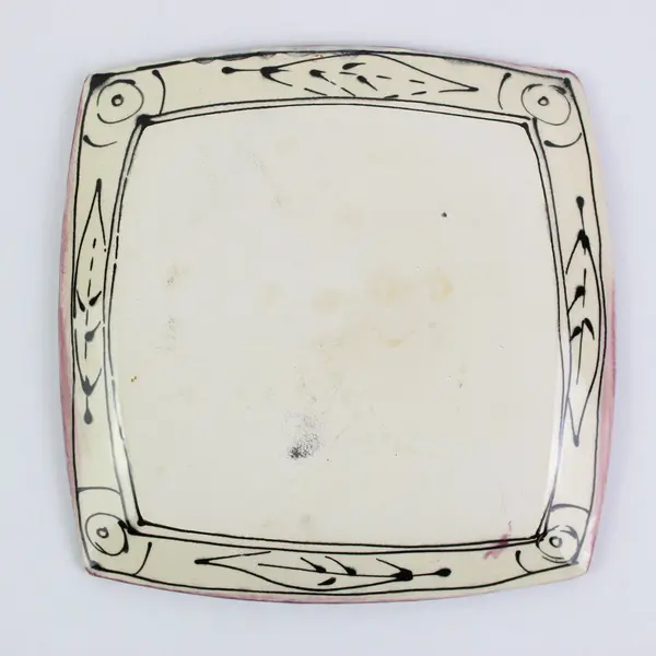 T. Smith Handmade Ceramic Square Plate Black White Grape Clusters