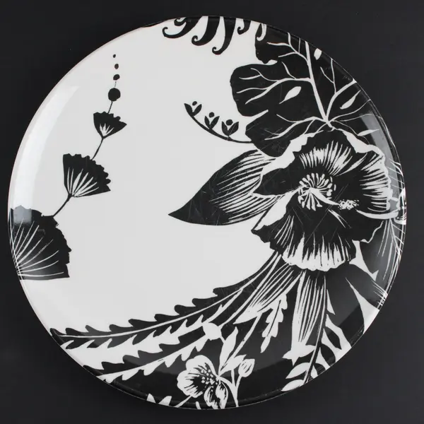 Set of 3 Isaac Mizrahi Black & White Floral Melamine Dinner Plates