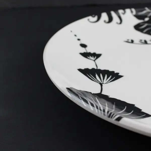 Set of 3 Isaac Mizrahi Black & White Floral Melamine Dinner Plates