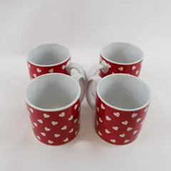 Set of 4 Red Ceramic Coffee Mugs White Heart Design Tea Cocoa Burton & Burton