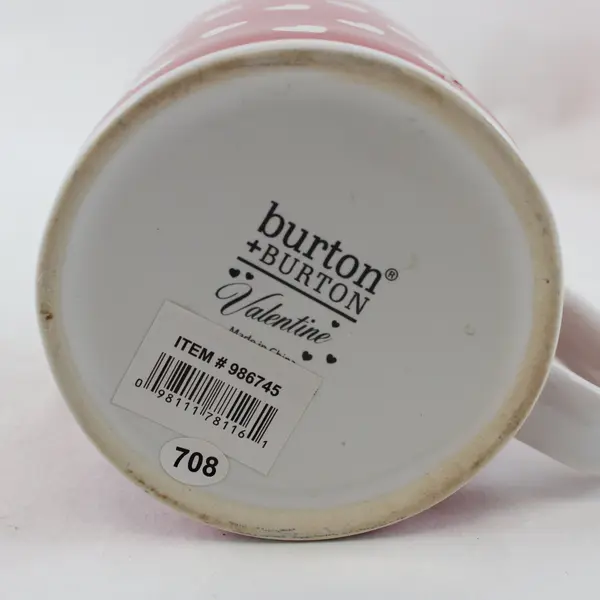 Set of 4 Red Ceramic Coffee Mugs White Heart Design Tea Cocoa Burton & Burton