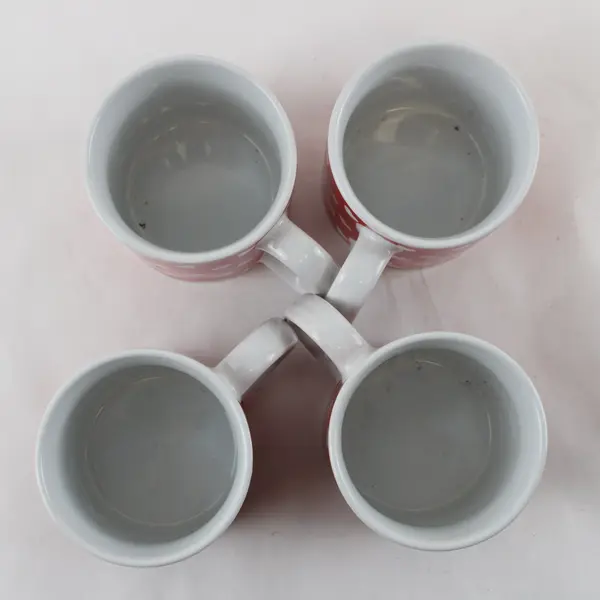 Set of 4 Red Ceramic Coffee Mugs White Heart Design Tea Cocoa Burton & Burton