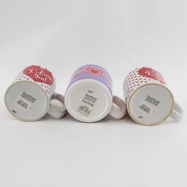 Burton & Burton Lot of 3 Ceramic Coffee Mugs Hearts I Love You Pre-Owned