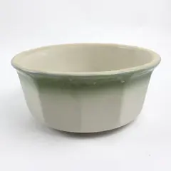 Vintage Ceramic Stoneware Bowl Cream Glaze Dark Green Rim 7.25 in