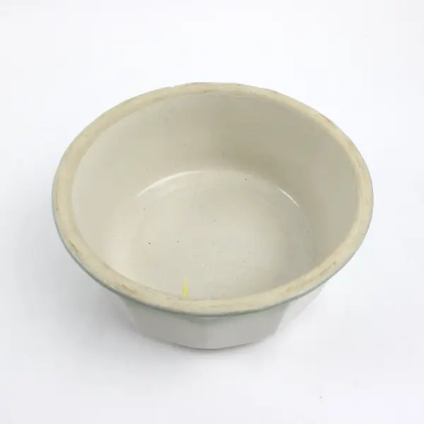 Vintage Ceramic Stoneware Bowl Cream Glaze Dark Green Rim 7.25 in