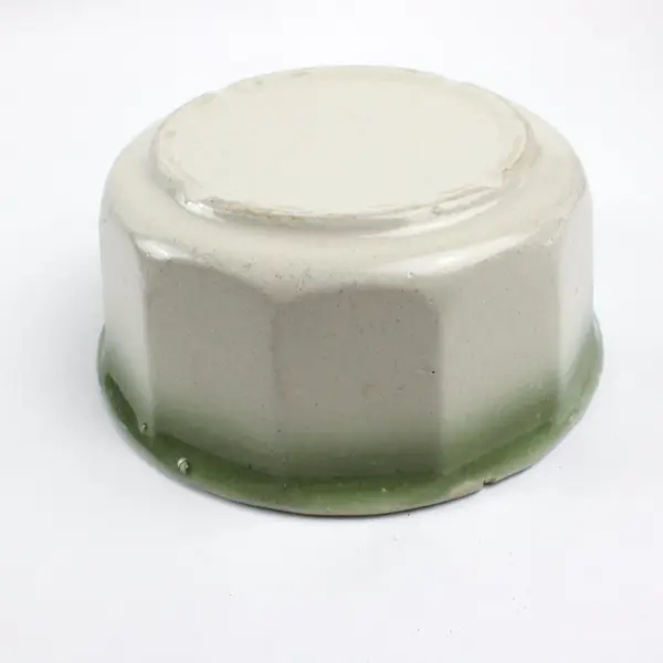 Vintage Ceramic Stoneware Bowl Cream Glaze Dark Green Rim 7.25 in