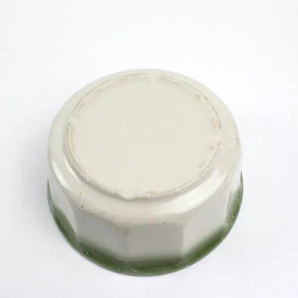 Vintage Ceramic Stoneware Bowl Cream Glaze Dark Green Rim 7.25 in