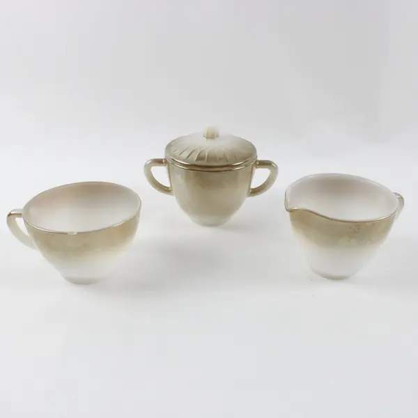 Anchor Hocking Fire-King Vintage Milk Glass 3pc Covered Sugar Creamer Cup
