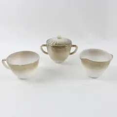 Anchor Hocking Fire-King Vintage Milk Glass 3pc Covered Sugar Creamer Cup