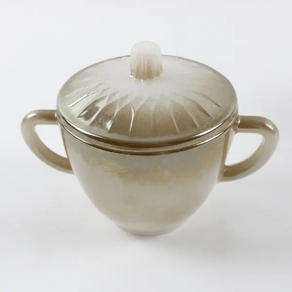 Anchor Hocking Fire-King Vintage Milk Glass 3pc Covered Sugar Creamer Cup