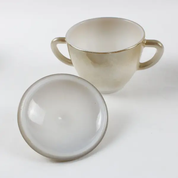 Anchor Hocking Fire-King Vintage Milk Glass 3pc Covered Sugar Creamer Cup
