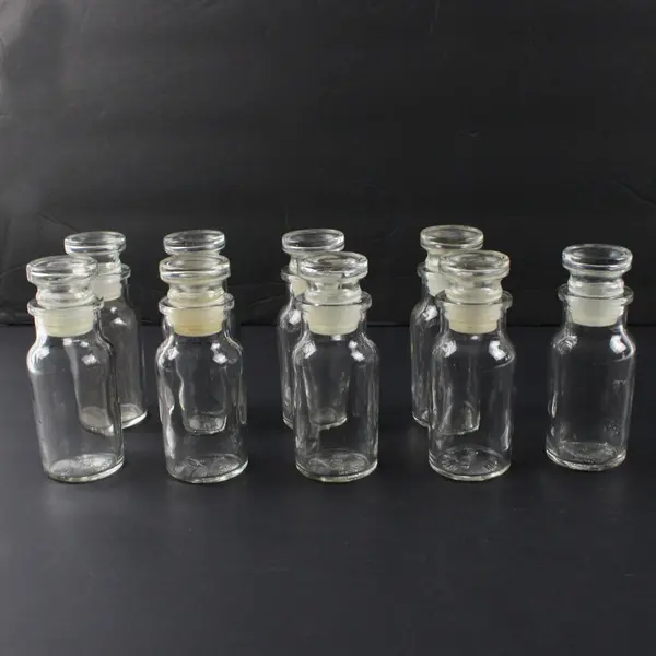 Lot of 9 Clear Glass Spice Jars with Lids
