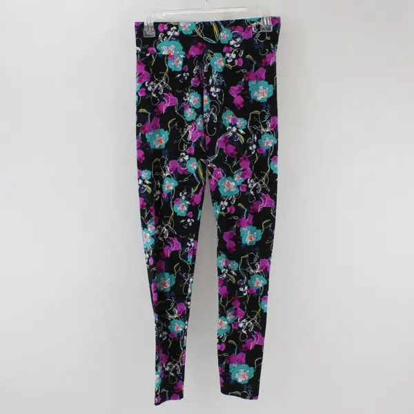 Black Multicolor Abstract Floral Print Leggings Size Small 