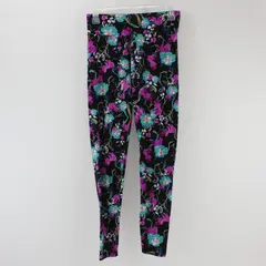 Black Multicolor Abstract Floral Print Leggings Size Small 