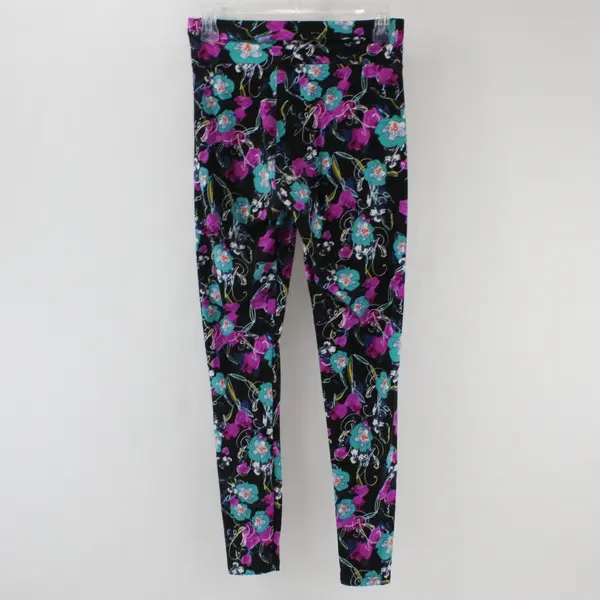 Black Multicolor Abstract Floral Print Leggings Size Small 
