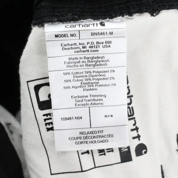 Carhartt BN5461-M Black Cargo Pants Relaxed Fit Men's 36x36
