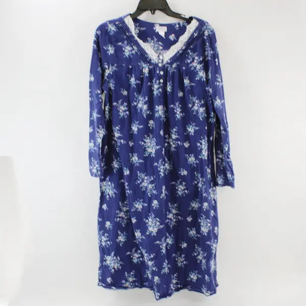 Adonna Women's Large Navy Blue Floral Nightgown Sleepwear