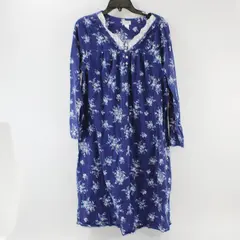 Adonna Women's Large Navy Blue Floral Nightgown Sleepwear