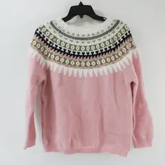 Women's Fair Isle Sweater M Pink Black Beige White/Cream 100% Polyester