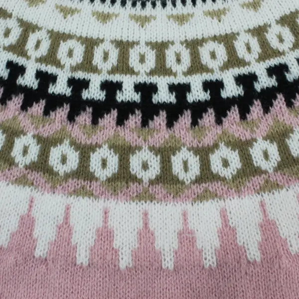Women's Fair Isle Sweater M Pink Black Beige White/Cream 100% Polyester