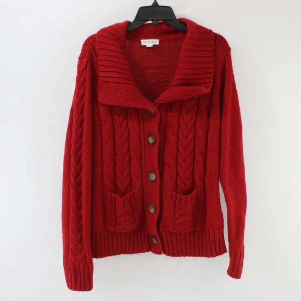 St. John's Bay Women's XL Red Cable Knit Button-Front Cardigan