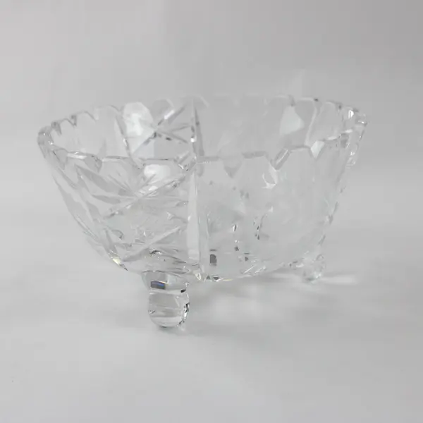 Clear Cut Glass Footed Bowl Scalloped Rim Serving Candy Dish