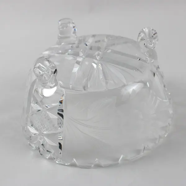 Clear Cut Glass Footed Bowl Scalloped Rim Serving Candy Dish