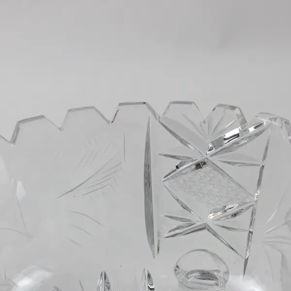 Clear Cut Glass Footed Bowl Scalloped Rim Serving Candy Dish