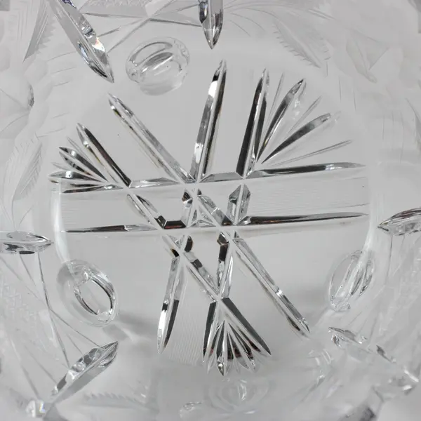Clear Cut Glass Footed Bowl Scalloped Rim Serving Candy Dish