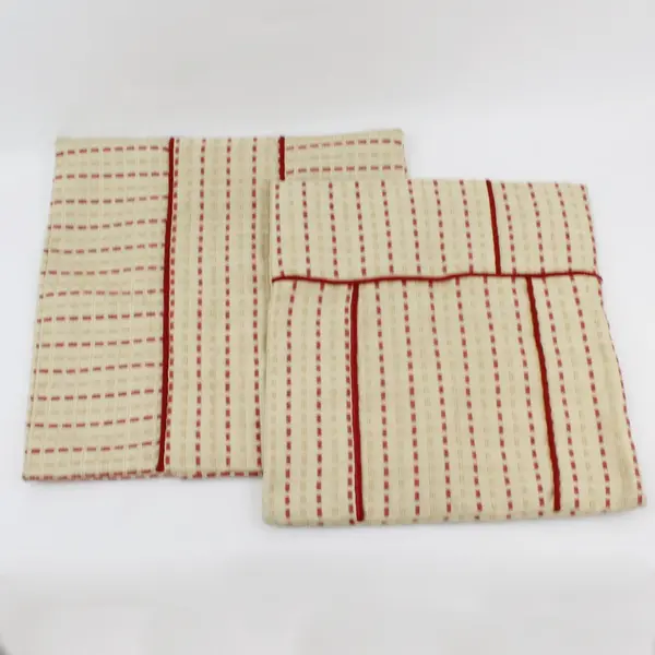 Set of 2 Red Beige Textured Square Throw Pillow Covers 15 & 17 Inch