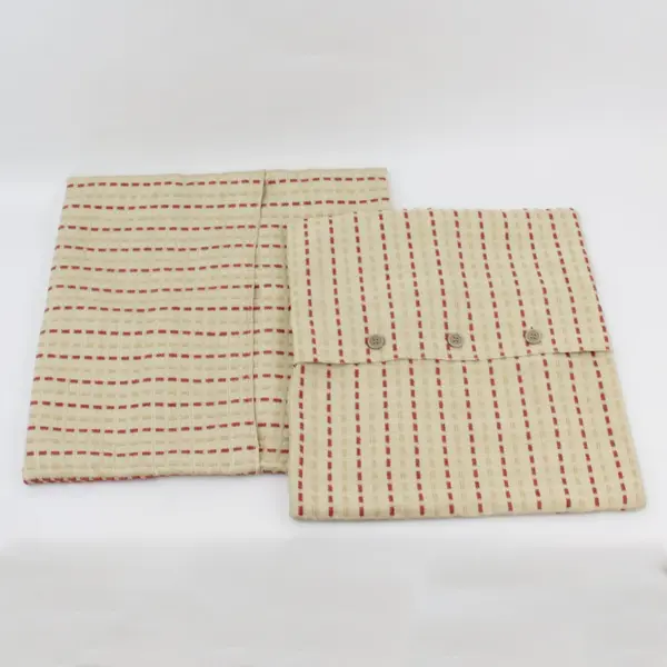 Set of 2 Red Beige Textured Square Throw Pillow Covers 15 & 17 Inch